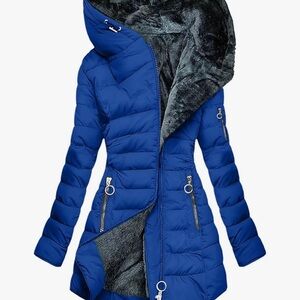 Amazon Women's Blue Hooded Puffer Jacket